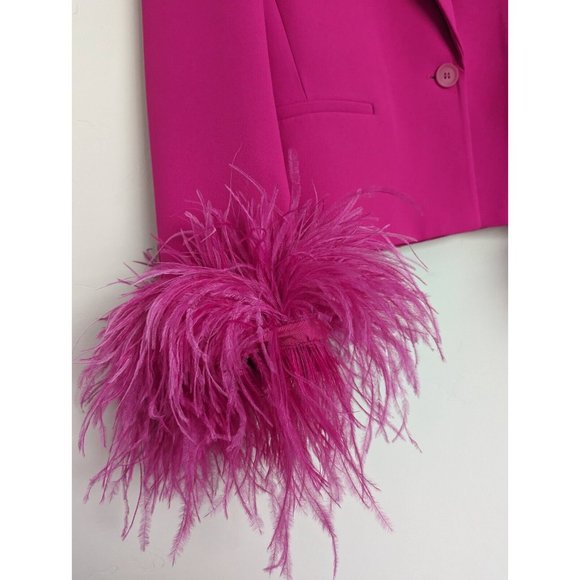 ZARA FUCHSIA SHORT FEATHER BLAZER JACKET XS S M NWT - Picture 8 of 11